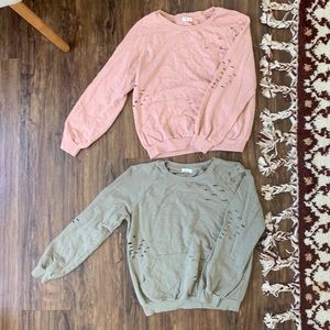 Two Sweaters, women’s army and dusty rose